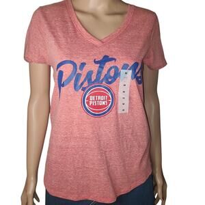 Detroit Pistons NBA Women’s V-Neck Official Tee Shirt Heathered Red Size M NWT